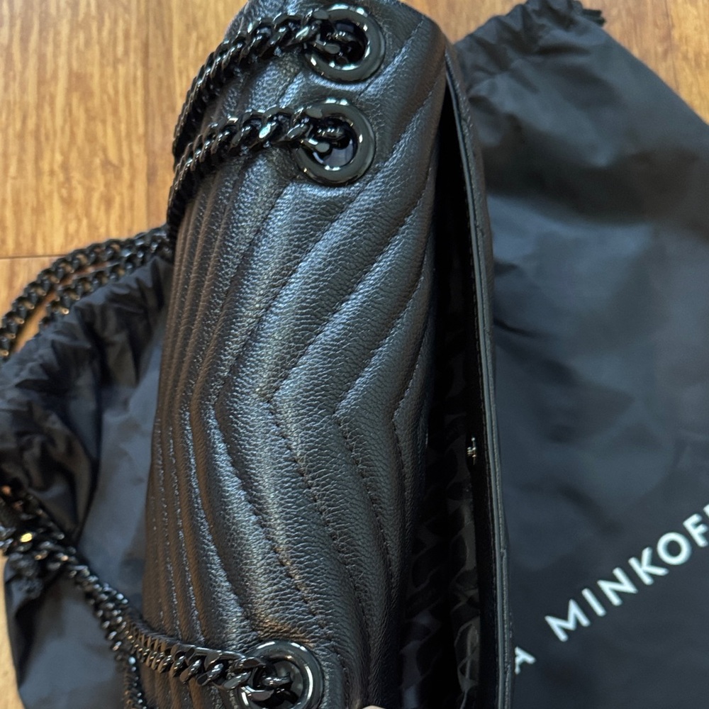 Rebecca Minkoff Edie Flap Black Chevron Shoulder Bag - Picture 3 of 6